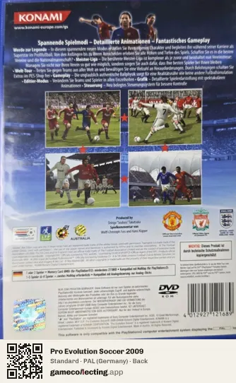 Pro Evolution Soccer 2009 PlayStation 2, Germany box back