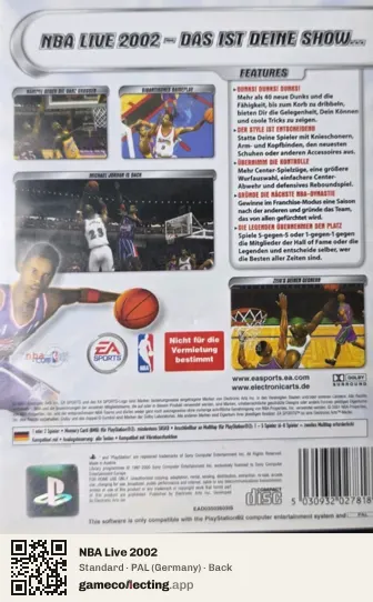 NBA Live 2002 PlayStation 2, Germany box back