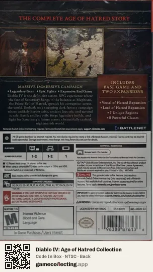 Diablo IV: Age of Hatred Collection Nintendo Switch 2, NTSC box back