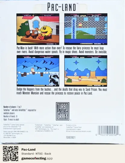 Pac-Land TurboGrafx-16, NTSC box back