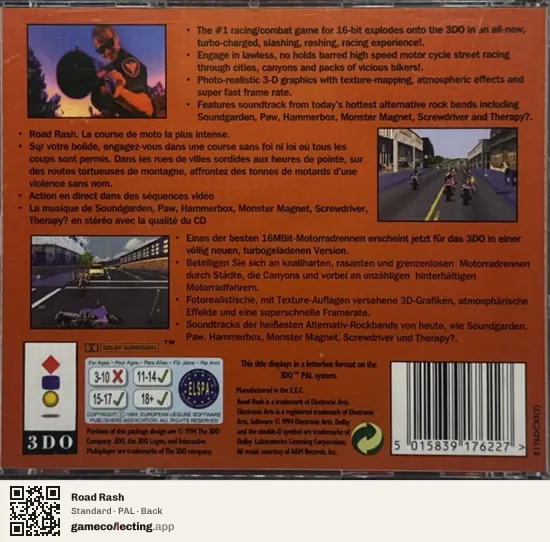 Road Rash 3DO Interactive Multiplayer, PAL box back