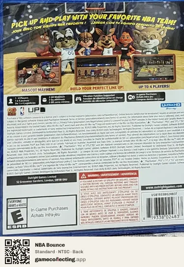 NBA Bounce PlayStation 5, NTSC box back