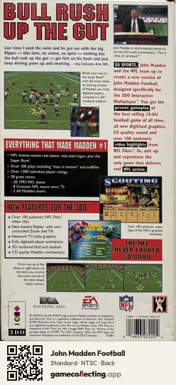 John Madden Football 3DO Interactive Multiplayer, NTSC box back