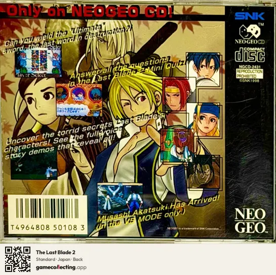 The Last Blade 2 Neo Geo CD, Japan box back