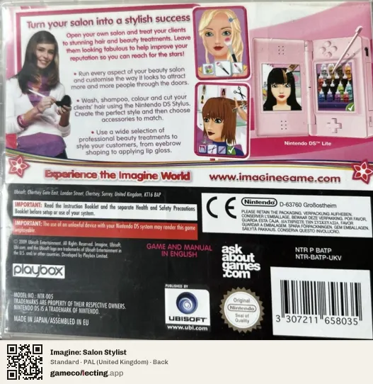 Imagine: Salon Stylist Nintendo DS, United Kingdom box back