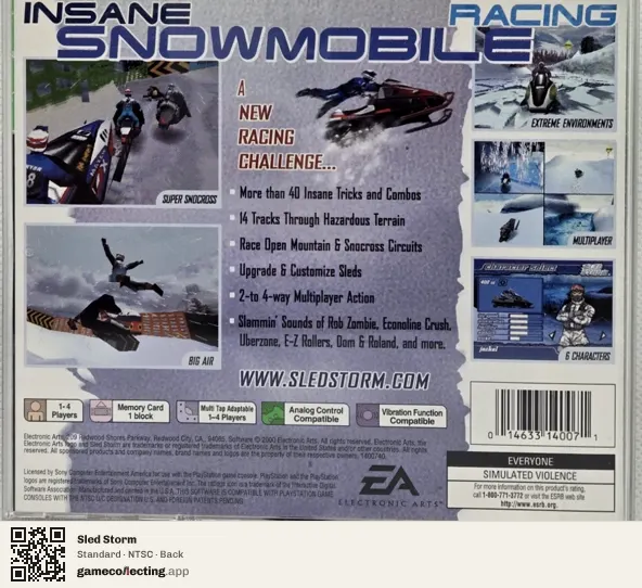 Sled Storm PlayStation, NTSC box back