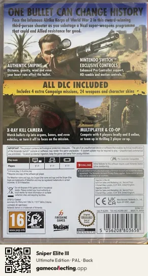 Sniper Elite III Nintendo Switch, PAL box back