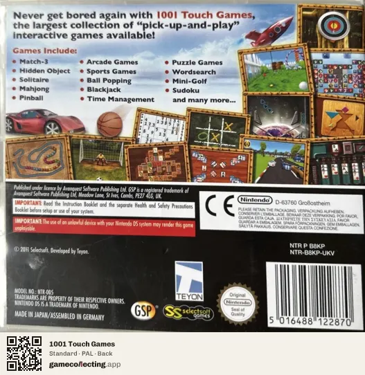 1001 Touch Games Nintendo DS, PAL box back