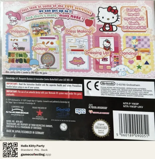 Hello Kitty Party Nintendo DS, PAL box back