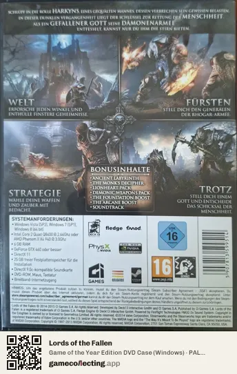 Lords of the Fallen Computer, Germany box back
