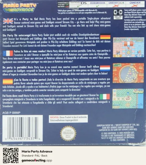Mario Party Advance Game Boy Advance, PAL box back