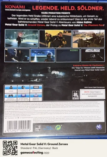 Metal Gear Solid V: Ground Zeroes PlayStation 4, Germany box back