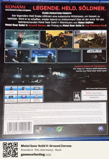 Metal Gear Solid V: Ground Zeroes PlayStation 4, Germany box back