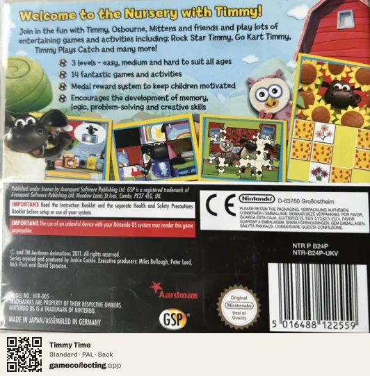 Timmy Time Nintendo DS, PAL box back