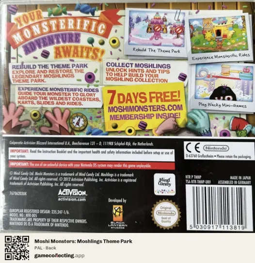 Moshi Monsters: Moshlings Theme Park Nintendo DS, PAL box back