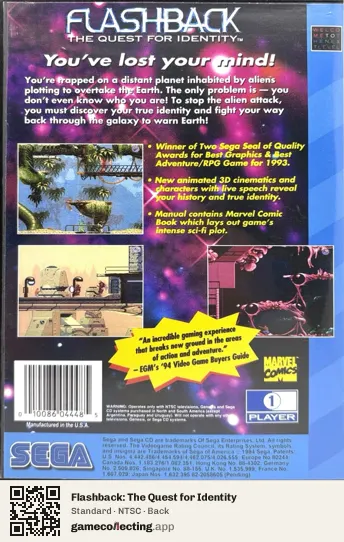Flashback: The Quest for Identity Sega Mega-CD / Sega CD, NTSC box back