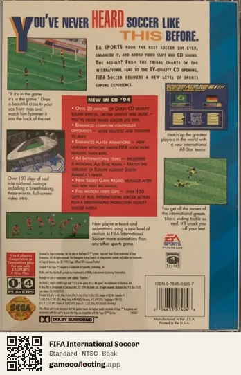 FIFA International Soccer Sega Mega-CD / Sega CD, NTSC box back