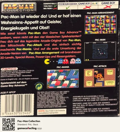 Pac-Man Collection Game Boy Advance, PAL box back