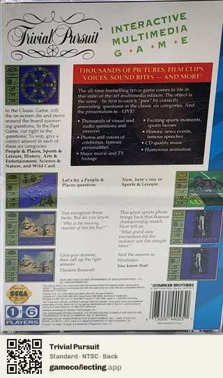Trivial Pursuit Sega Mega-CD / Sega CD, NTSC box back