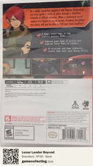 Lunar Lander Beyond Nintendo Switch, NTSC box back