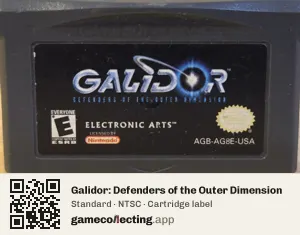 Galidor: Defenders of the Outer Dimension Game Boy Advance, NTSC cartridge label
