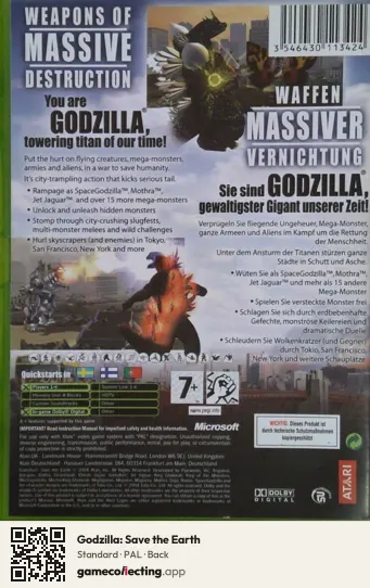 Godzilla: Save the Earth Xbox, PAL box back