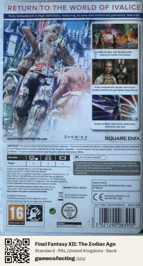 Final Fantasy XII: The Zodiac Age Nintendo Switch, United Kingdom box back