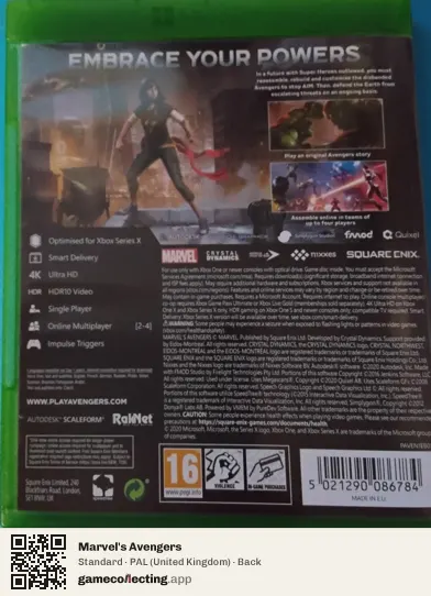 Marvel's Avengers Xbox One, United Kingdom box back