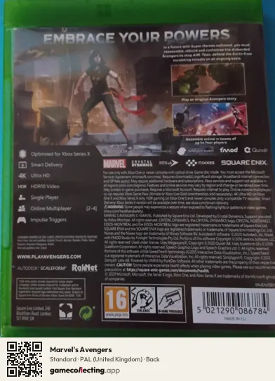 Marvel's Avengers Xbox One, United Kingdom box back