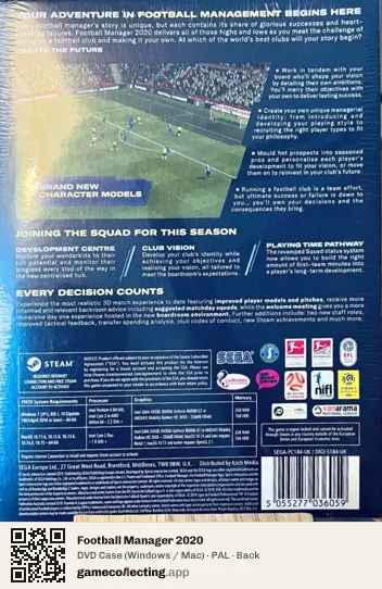 Football Manager 2020 Computer, PAL box back