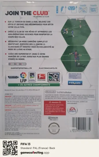 FIFA 13 Nintendo Wii, France box back