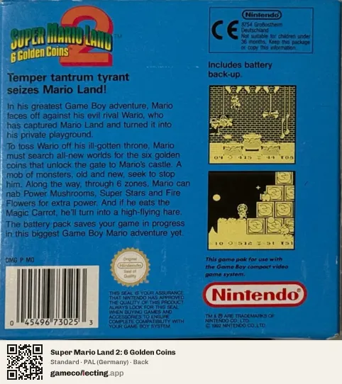 Super Mario Land 2: 6 Golden Coins Game Boy, Germany box back