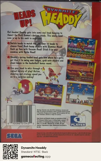 Dynamite Headdy Sega Mega Drive / Genesis, NTSC box back
