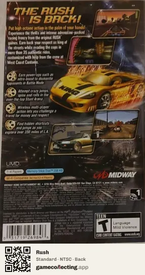 Rush PlayStation Portable, NTSC box back