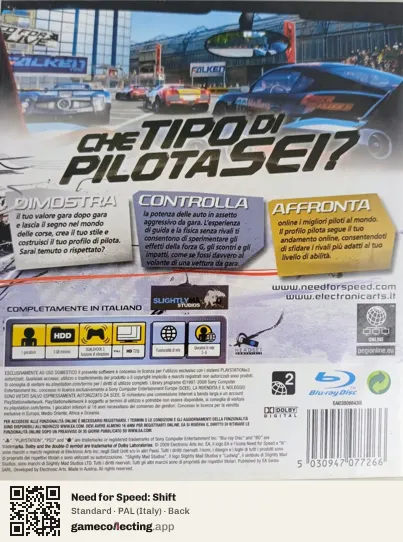 Need for Speed: Shift PlayStation 3, Italy box back