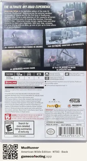 MudRunner Nintendo Switch, NTSC box back