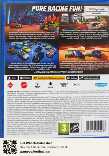Hot Wheels Unleashed PlayStation 5, Germany box back