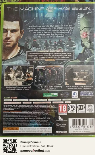 Binary Domain Xbox 360, PAL box back