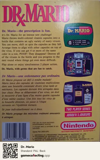 Dr. Mario Nintendo Entertainment System, PAL box back