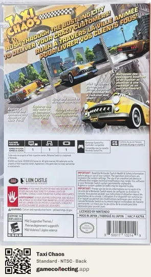 Taxi Chaos Nintendo Switch, NTSC box back