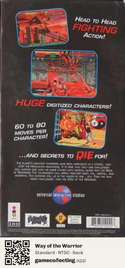 Way of the Warrior 3DO Interactive Multiplayer, NTSC box back