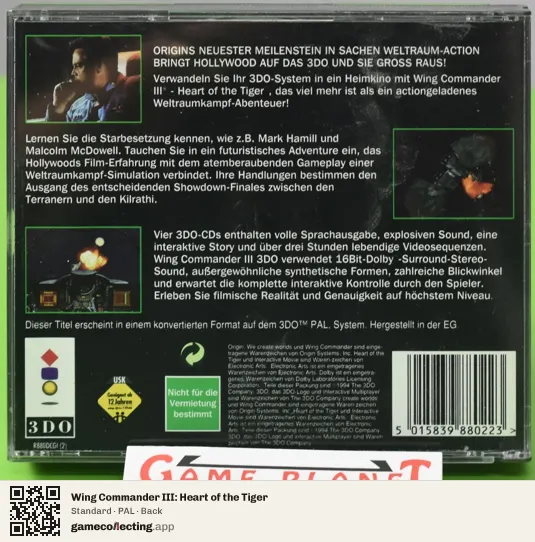 Wing Commander III: Heart of the Tiger 3DO Interactive Multiplayer, PAL box back