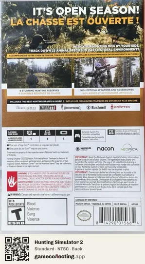Hunting Simulator 2 Nintendo Switch, NTSC box back
