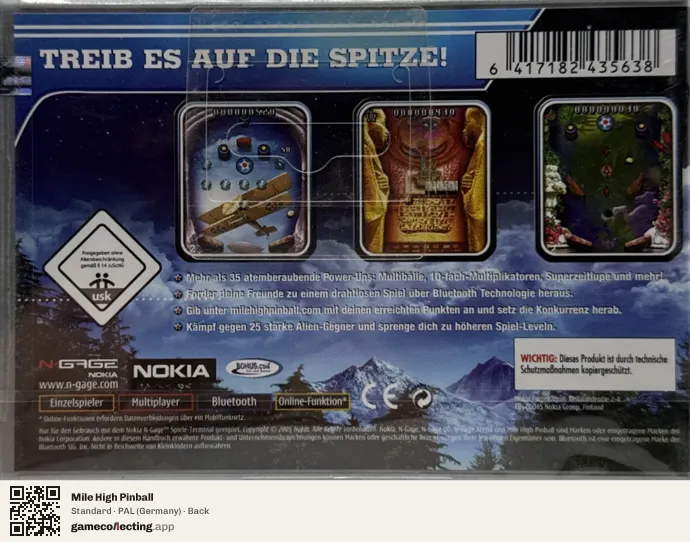 Mile High Pinball Nokia N-Gage, Germany box back