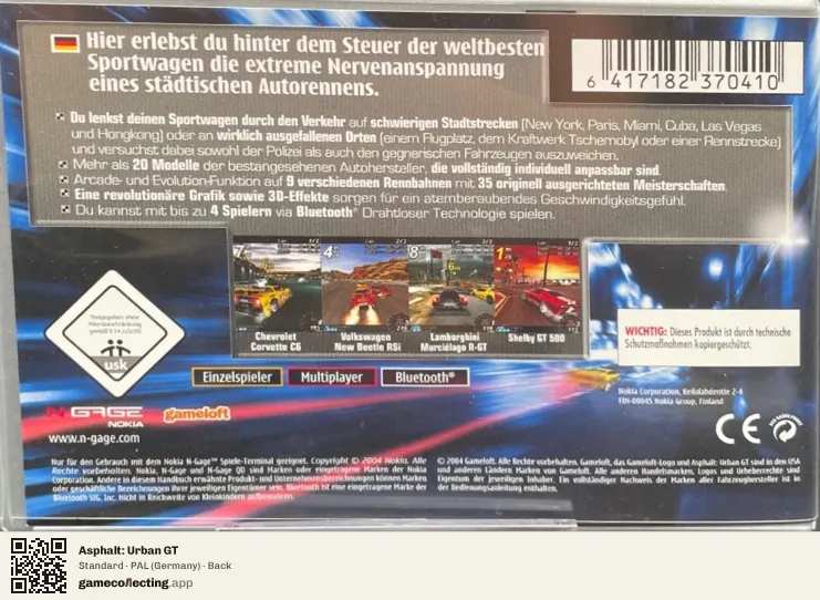 Asphalt: Urban GT Nokia N-Gage, Germany box back