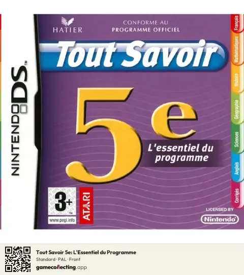 Tout Savoir 5e: L'Essentiel du Programme Nintendo DS, PAL box front