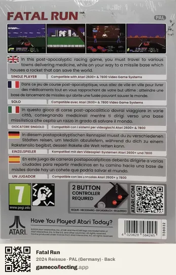 Fatal Run Atari 7800, Germany box back