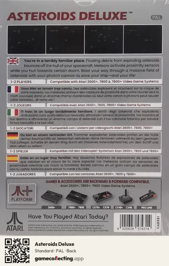 Asteroids Deluxe Atari 7800, PAL box back