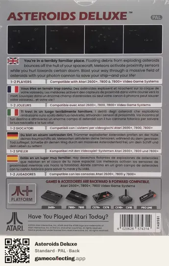 Asteroids Deluxe Atari 7800, PAL box back