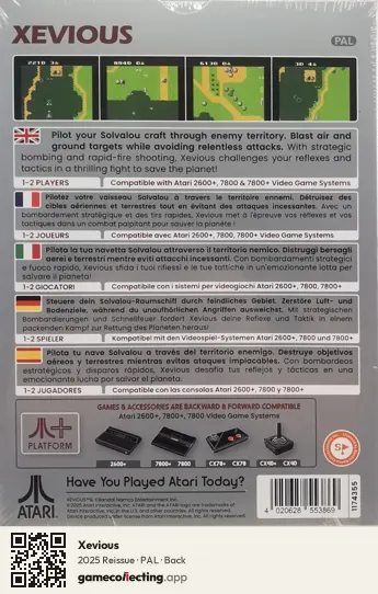 Xevious Atari 7800, PAL box back
